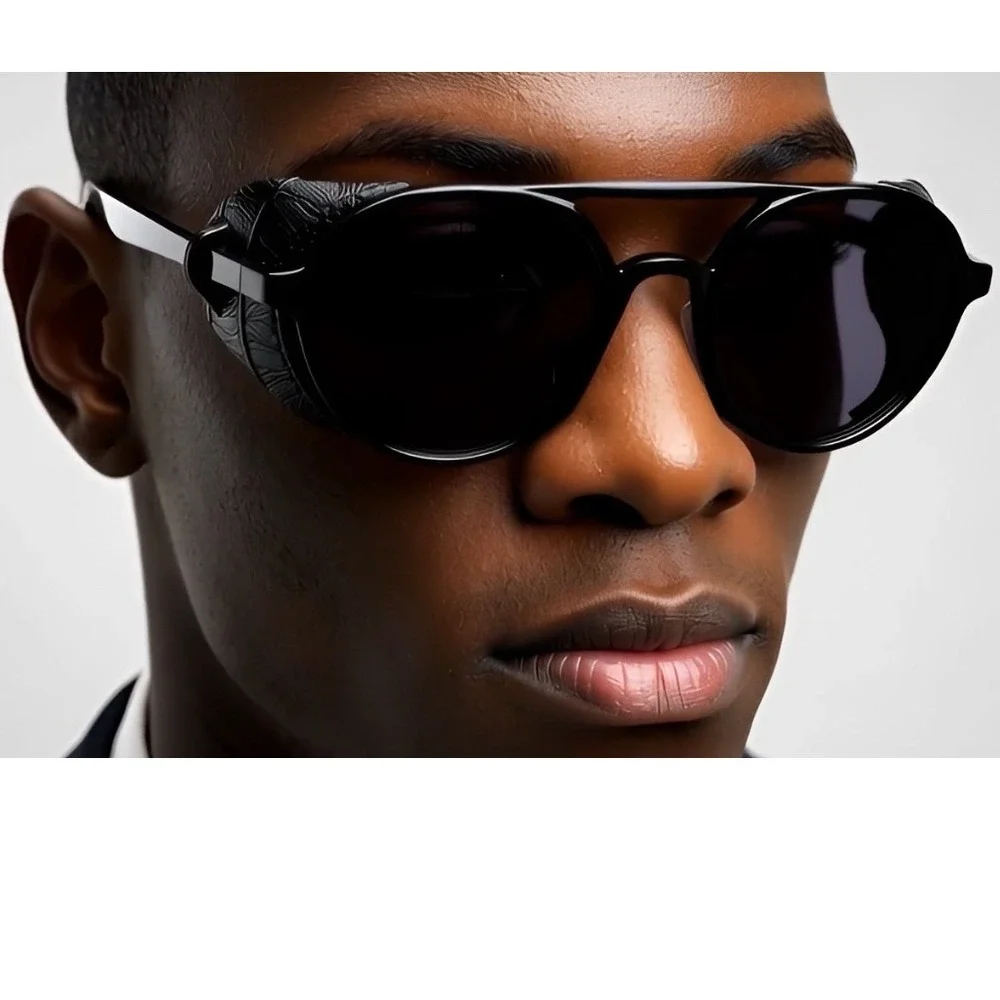 Round Sunglasses Dark Black Glasses Style Men Bold Black Unique Protective Music